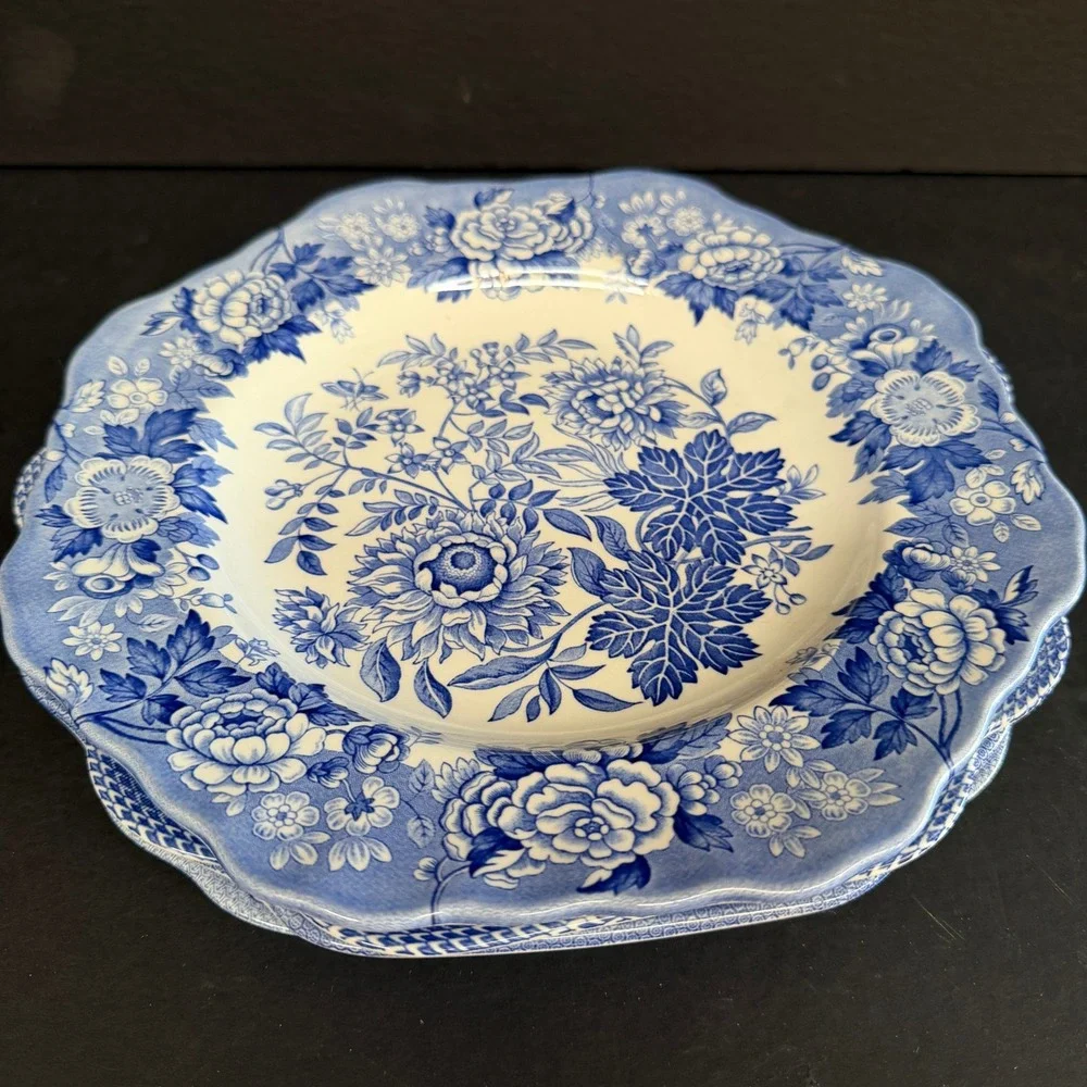 Vintage Spode Blue Room British Flowers Collection Set of 4 Plates Blue 10.5in